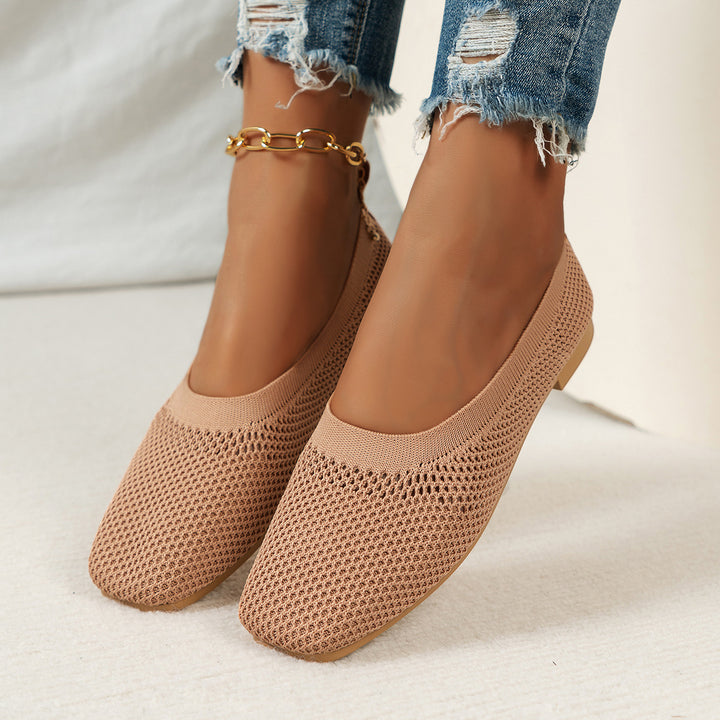 Damen Atmungsaktive Strick‑Ballerinas mit quadratischer Spitze Drune