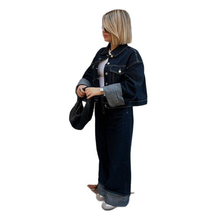 Damen Weite Denim-Hosen mit umgeschlagenem Saum Drune