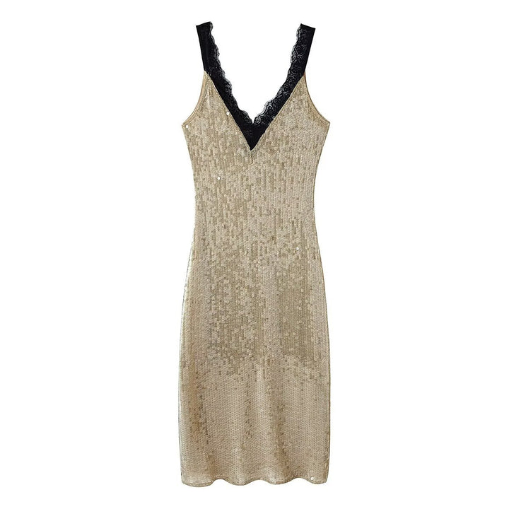 Damen glamouröses Abendkleid mit Pailletten und Spitzenverzierung Drune