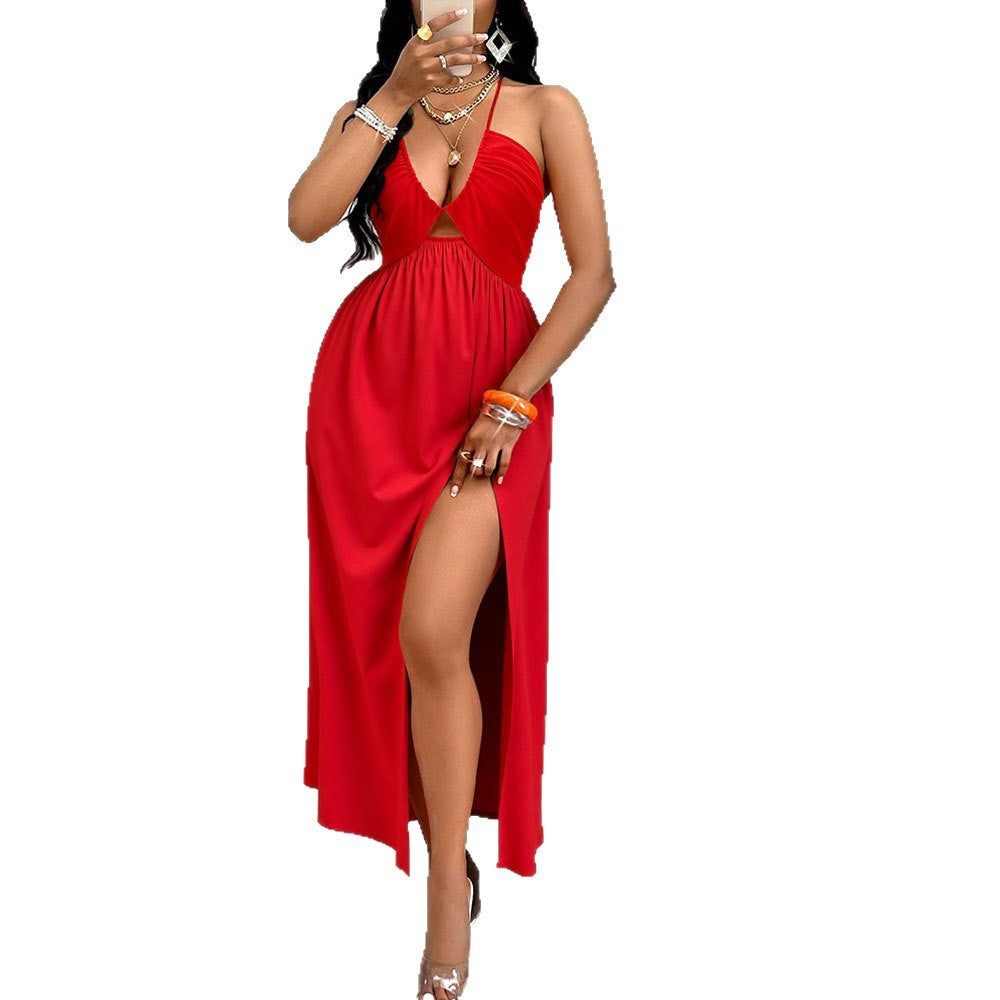 Damen Maxikleid mit tiefem V-Ausschnitt und seitlichem Schlitz Drune