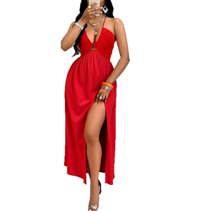Damen Maxikleid mit tiefem V-Ausschnitt und seitlichem Schlitz Drune