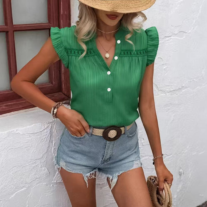 Damen Bluse mit Rüschendetails und kurzem Ärmel Drune