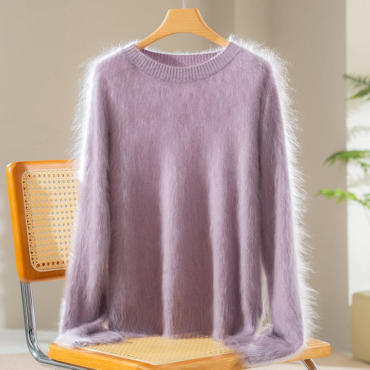 Damen Flauschiger Angora-Mix Rundhalspullover Drune