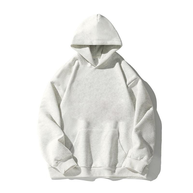 Unisex Kastenförmiger Kapuzenpullover mit minimalistischer Nahtführung, Kängurutasche und verlängertem Rückenteil Drune