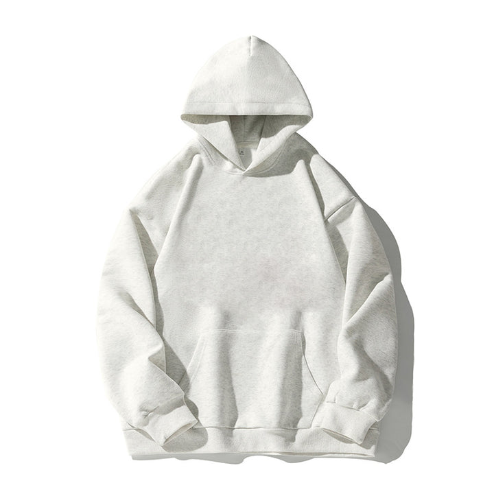 Unisex Kastenförmiger Kapuzenpullover mit minimalistischer Nahtführung, Kängurutasche und verlängertem Rückenteil Drune