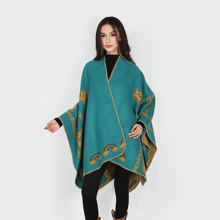 Damen Oversize-Poncho mit Jacquard‑Tiermotiv und asymmetrischem Zipfelsaum Drune