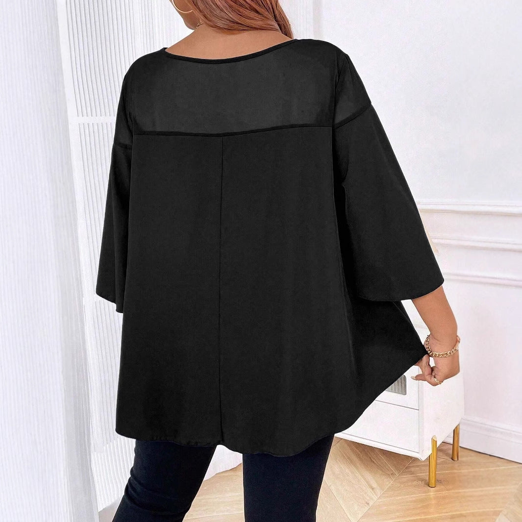 Damen Weites Chiffon-Tunika-Top mit transparentem Einsatz und Flügelärmeln Drune