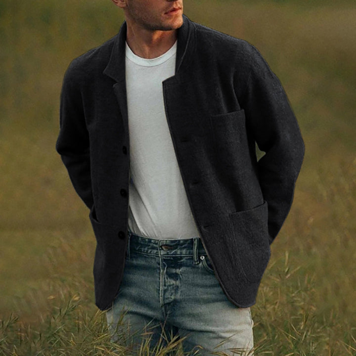 Herren Unstrukturierter Wollmix-Cardigan-Blazer mit Knopfleiste und aufgesetzten Taschen Drune