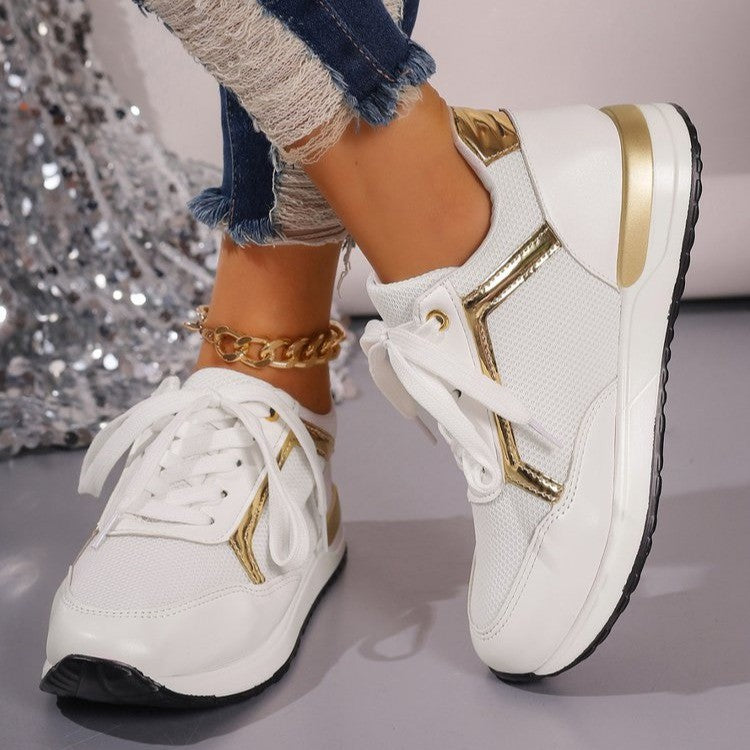 Damen Sportliche Sneakers mit modischem Goldakzent und atmungsaktiver Mesh-Oberfläche Drune
