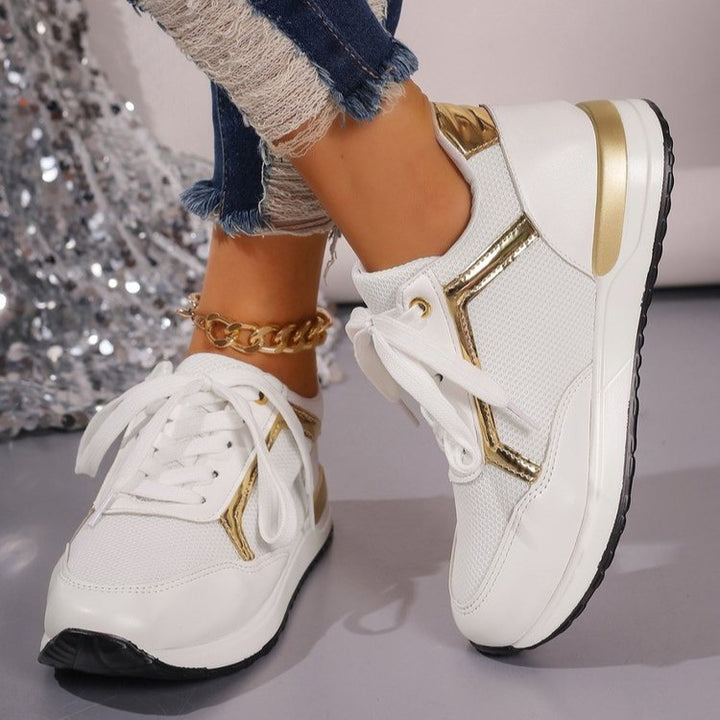 Damen Sportliche Sneakers mit modischem Goldakzent und atmungsaktiver Mesh-Oberfläche Drune