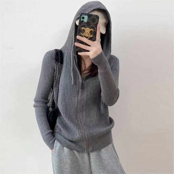 Damen Strickjacke mit Kapuze und Reißverschluss Drune