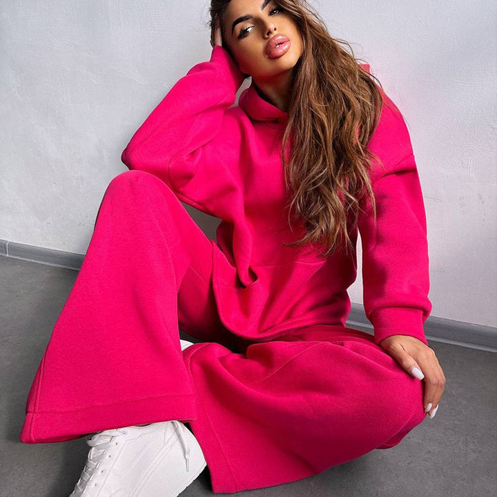 Damen Oversized Hoodie‑Set mit weiter Palazzo‑Loungehose aus schwerer Baumwollmischung Drune