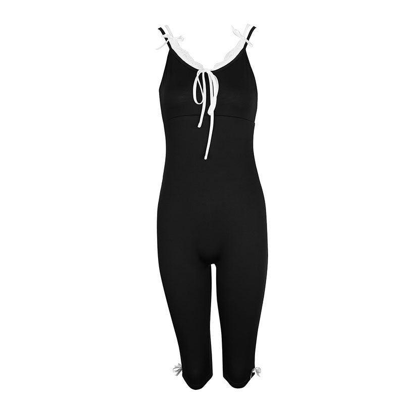 Damen bodenlanger Jumpsuit mit zarten Rüschendetails und verstellbaren Trägern Drune