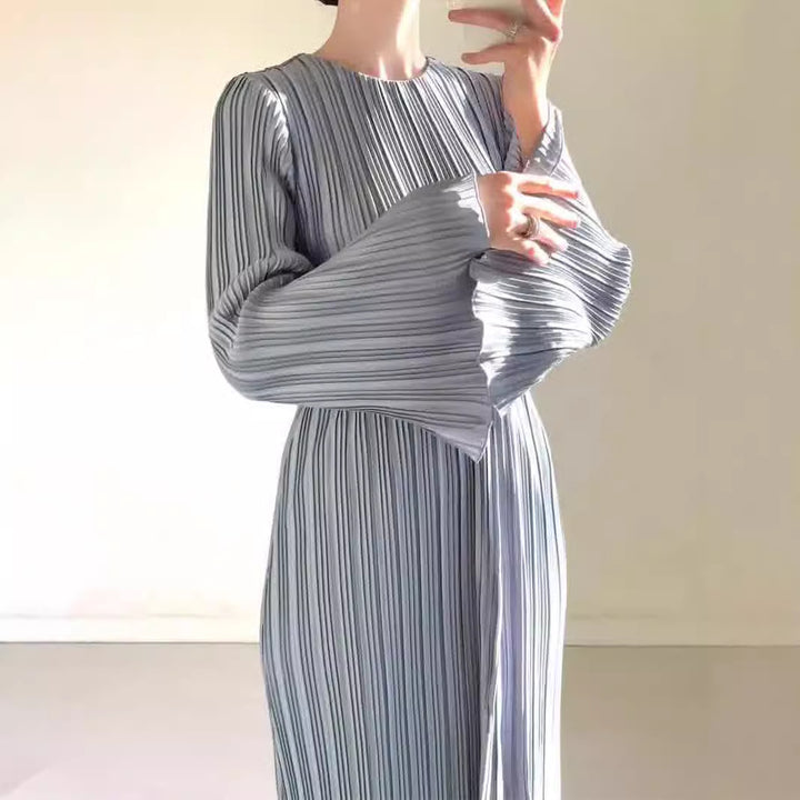 Damen Plissiertes Maxikleid mit voluminösen Ärmeln Drune