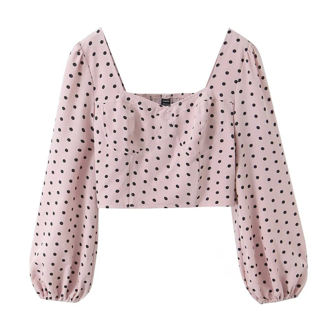 Damen Gepunktetes Bustier-Crop-Top mit Puffärmeln und Quadrat-Ausschnitt Drune