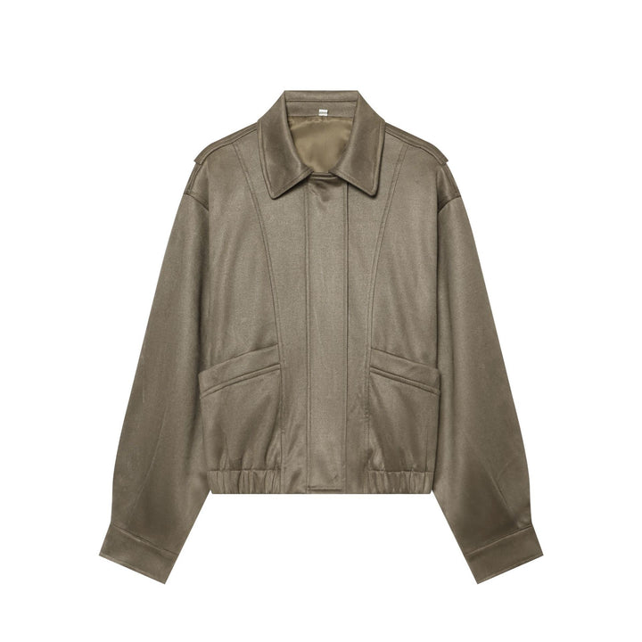 Damen Cropped Blousonjacke im Wildleder‑Look mit Hemdkragen, Epauletten und elastischem Bund Drune