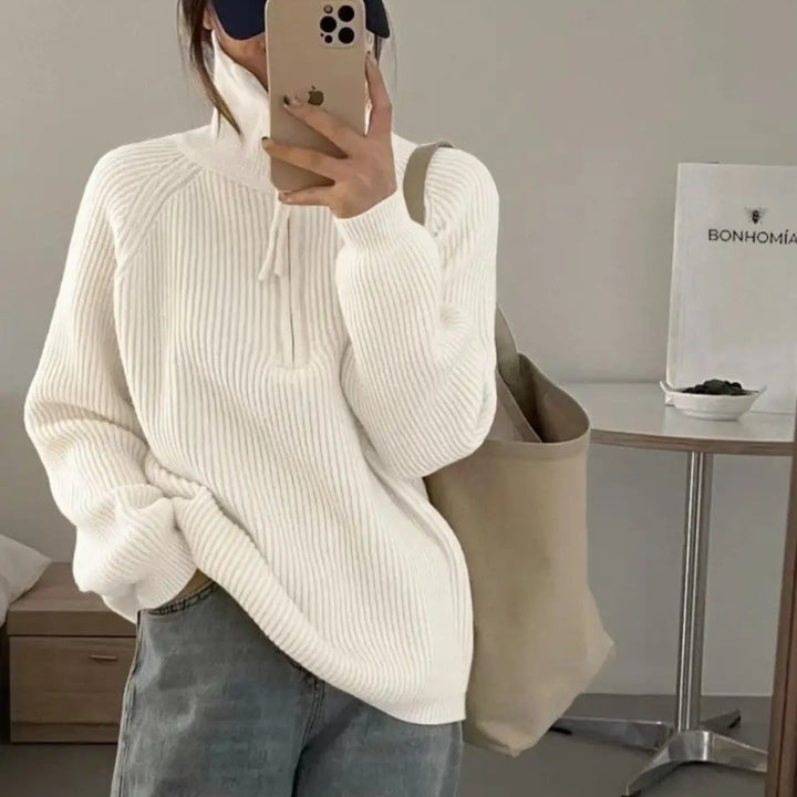 Damen Grobstrickpullover mit Reißverschluss und hohem Kragen Drune
