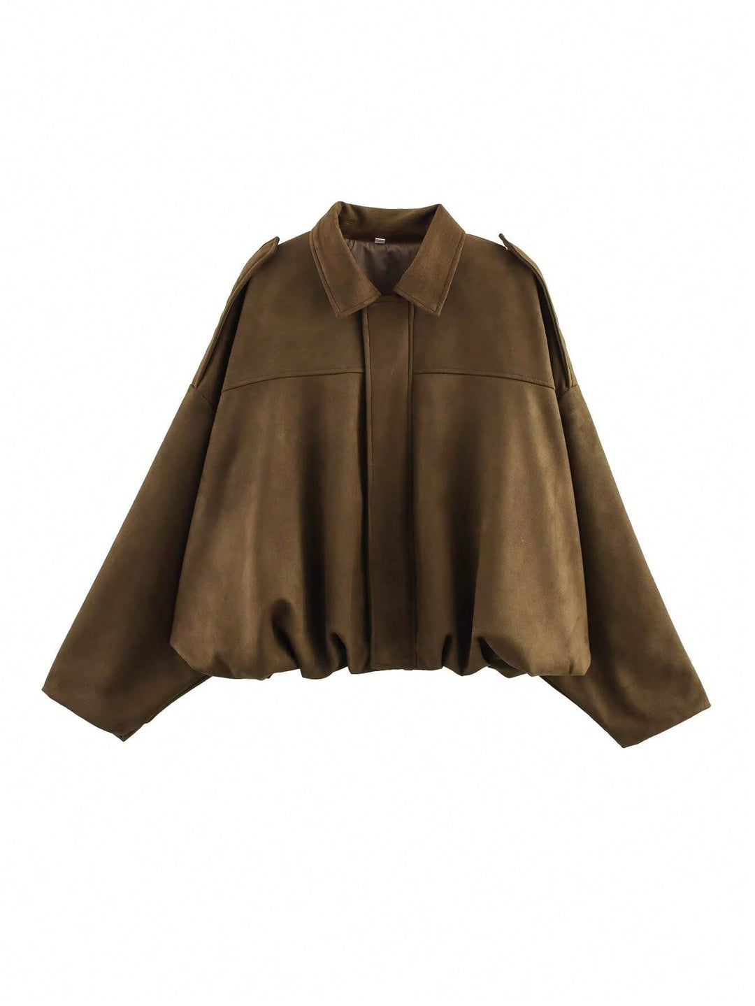 Damen nan weite Kurzjacke mit Ballonbund, verdecktem Verschluss und Schulterklappen Drune