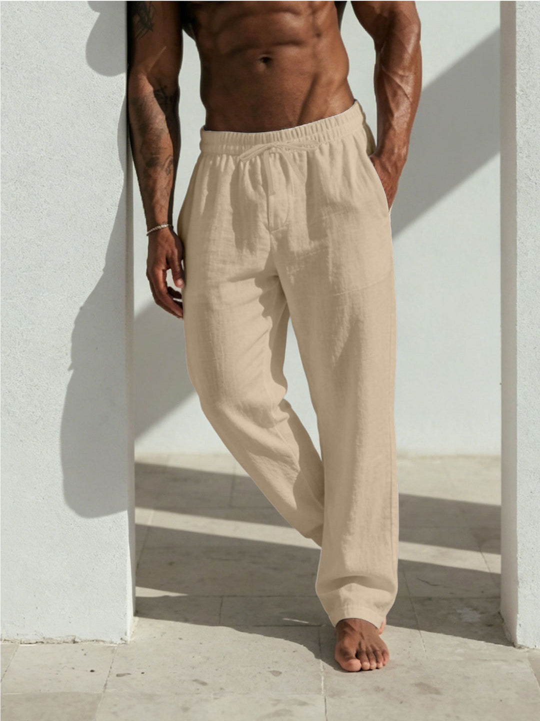 Herren Sommerliche Relaxhose aus Leinenmischung mit geradem Bein und Tunnelzug Drune