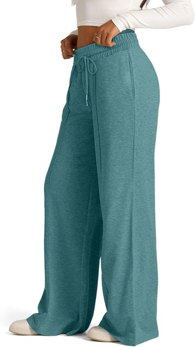 Damen lässige Palazzo-Hose mit elastischem Bund und Taschen Drune