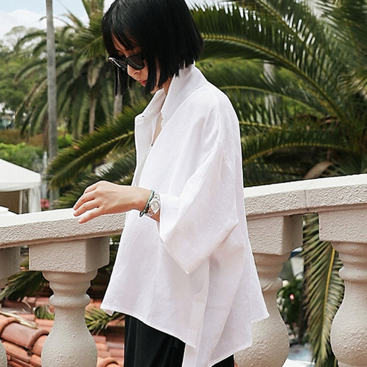 Damen Leichtes Oversize-Hemd aus Leinenmix mit kastiger Silhouette und asymmetrischem Saum Drune