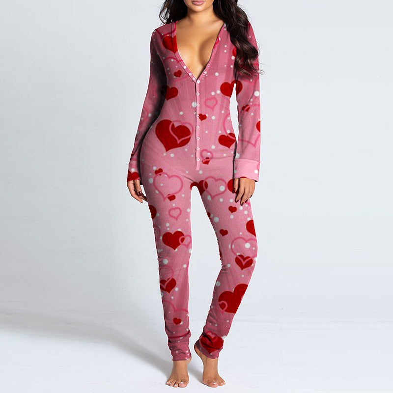 Damen Onesie mit Herzmotiv und kuscheligem Stoff Drune