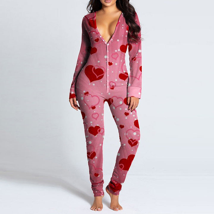 Damen Onesie mit Herzmotiv und kuscheligem Stoff Drune