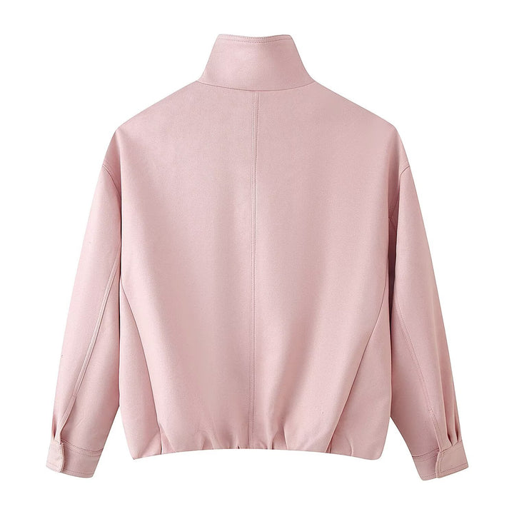 Damen Boxy-Kurzjacke mit hohem Funnelkragen und verdeckter Reißverschlussleiste Drune