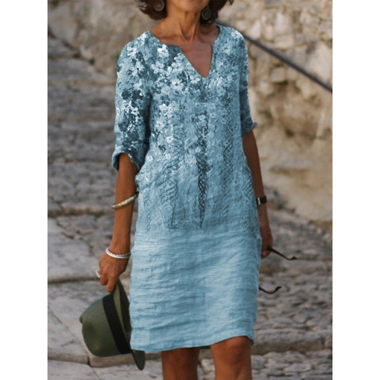 Damen nan knielanges Midikleid im Materialmix mit floraler Spitzenoberfläche, V-Ausschnitt und Knitterstruktur Drune