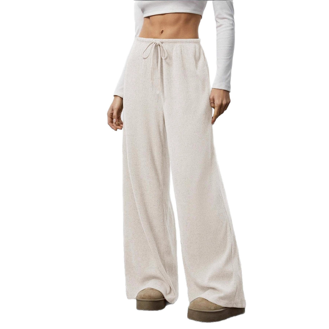 Damen Weiche Rippstrick Loungehose mit weitem Bein und Kordelzug Drune