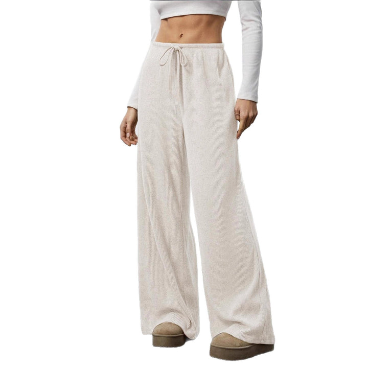 Damen Weiche Rippstrick Loungehose mit weitem Bein und Kordelzug Drune
