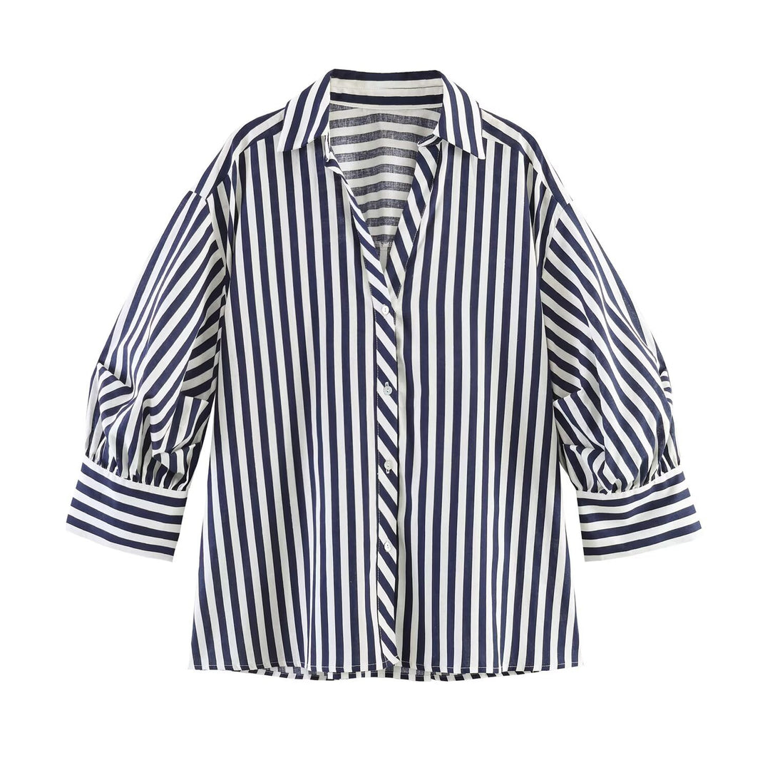 Damen Oversize-Bluse mit Ballonärmeln und Hemdkragen Drune