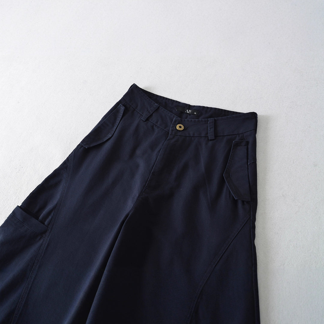 Damen Cropped Cargohose mit hoher Taille, weitem Bein und Klappentaschen Drune