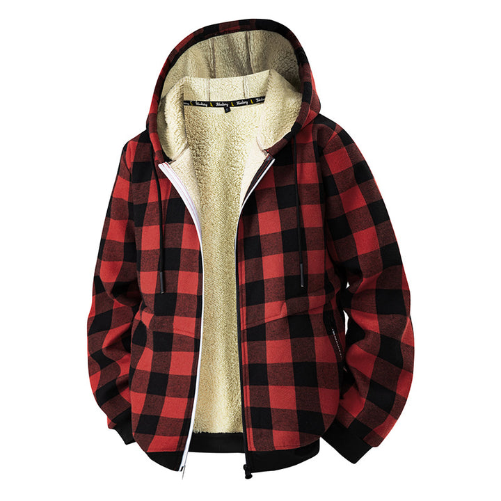 Herren karierte Teddyfleece Kapuzenjacke mit Sherpa-Innenfutter und Reißverschluss Drune