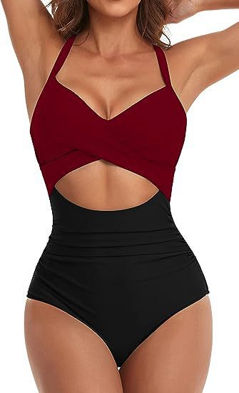 Damen Einteiliger Badeanzug mit elegantem Wickelschnitt Drune