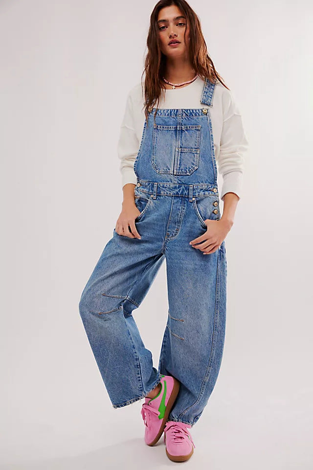 Damen lässige Denim-Latzhose im modernen Schnitt mit verstellbaren Trägern Drune