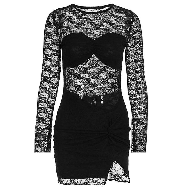 Damen Spitzenkleid mit tiefem Ausschnitt und figurbetontem Schnitt Drune