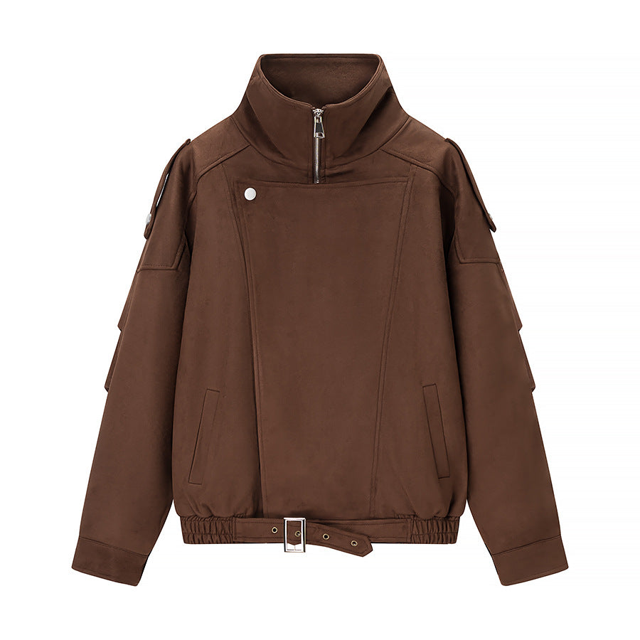 Damen modische Kurzjacke im urbanen Stil mit hohem Kragen und Schulterdetails Drune