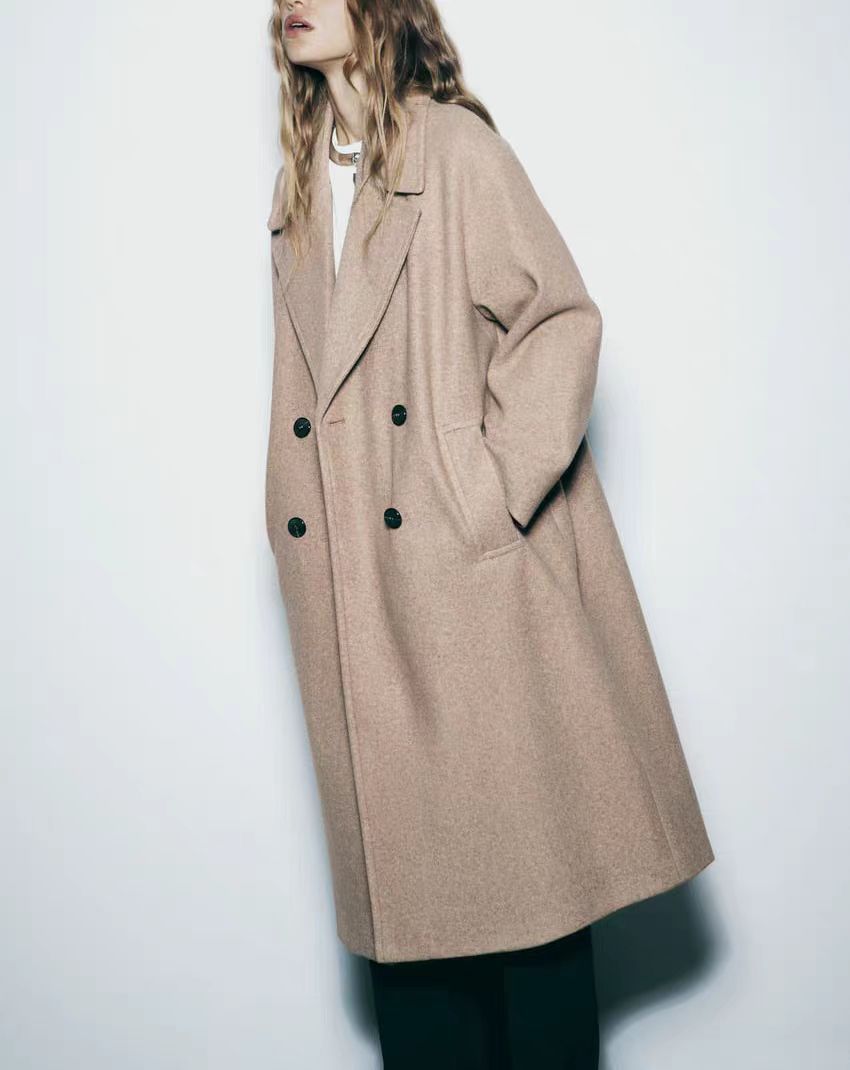 Damen trendiger Wollmantel mit doppelter Knopfreihe und elegantem Schnitt Drune