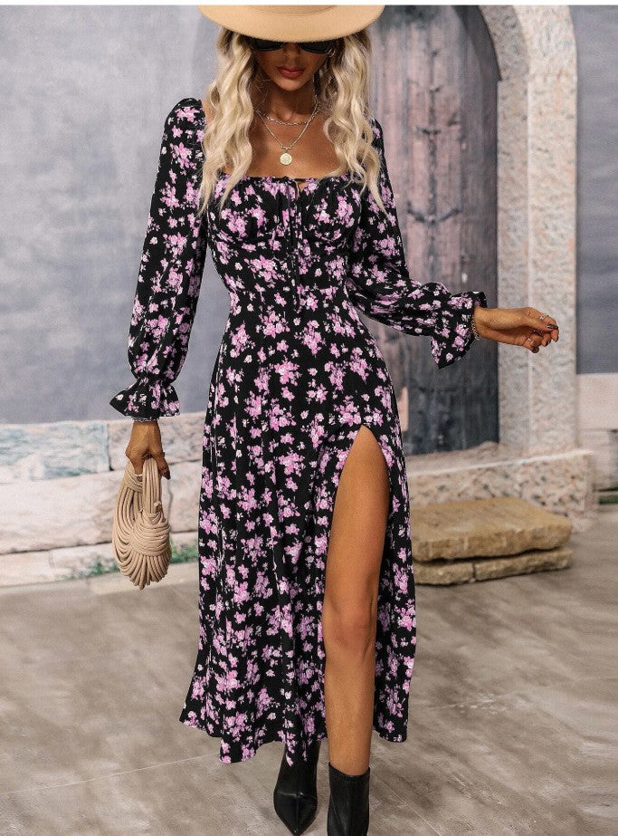 Damen Maxikleid mit tiefem Schlitz und floralem Design Drune