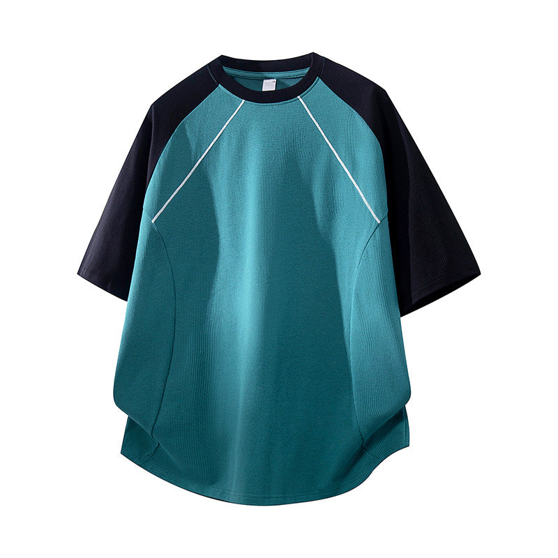 Herren Sportives Oversize Waffelstruktur-Raglan-T-Shirt mit Kontrastärmeln und atmungsaktivem Funktionsjersey Drune