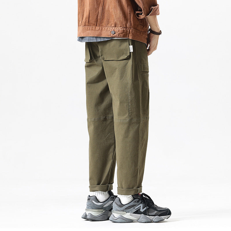 Herren Baggy-Utility-Cargohose im Tapered-Schnitt mit elastischem Tunnelzugbund, aufgesetzten Fronttaschen und Knieabnähern Drune