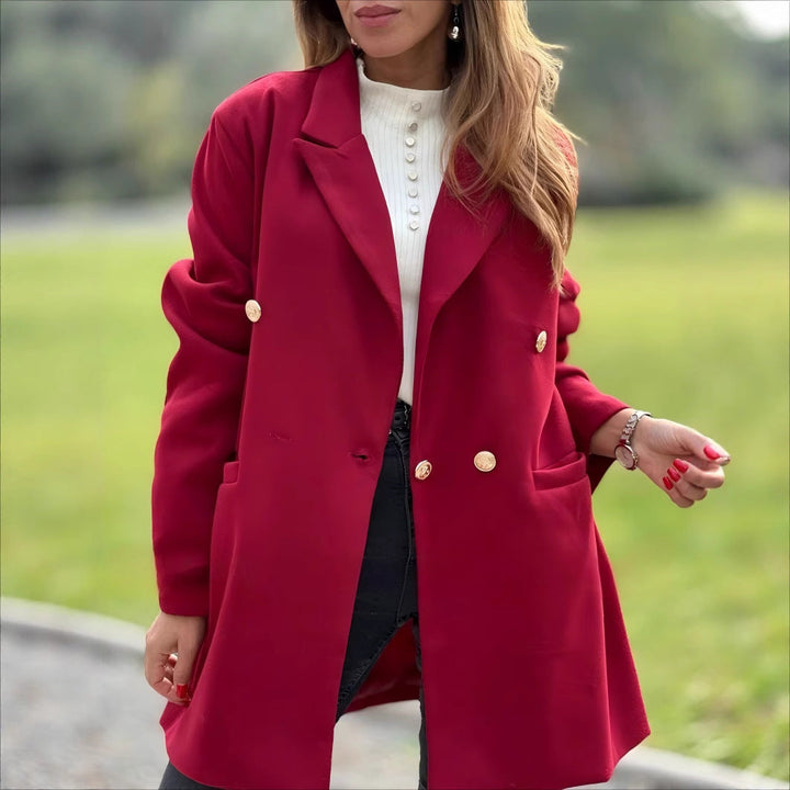 Damen eleganter Oversized Blazer mit doppelter Knopfleiste Drune