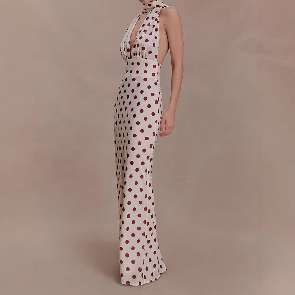 Damen Halter-Maxi-Kleid mit klassischen Punkten Drune