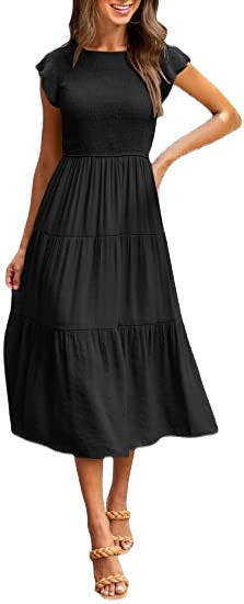 Damen Midi-Kleid mit elegantem geflochtenem Oberteil und leichtem Baumwollrock Drune