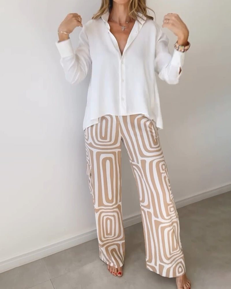 Frauen weite Palazzo-Hose mit grafischem Retro-Print Drune