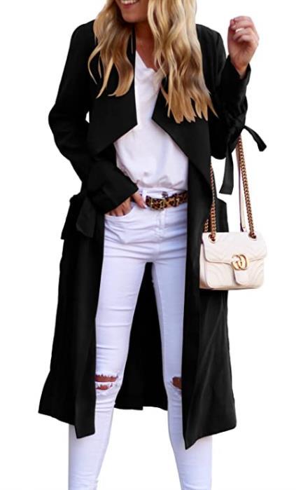 Damen Chic Trenchcoat mit Bindegürtel und fließendem Schnitt Drune