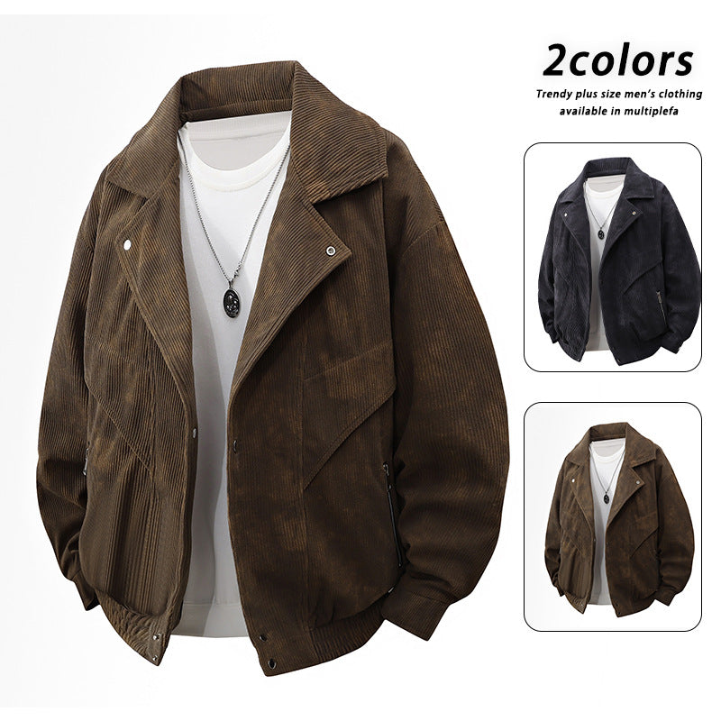 Herren Oversize-Cordblouson mit breitem Reverskragen, Reißverschlusstaschen und elastischem Saum Drune