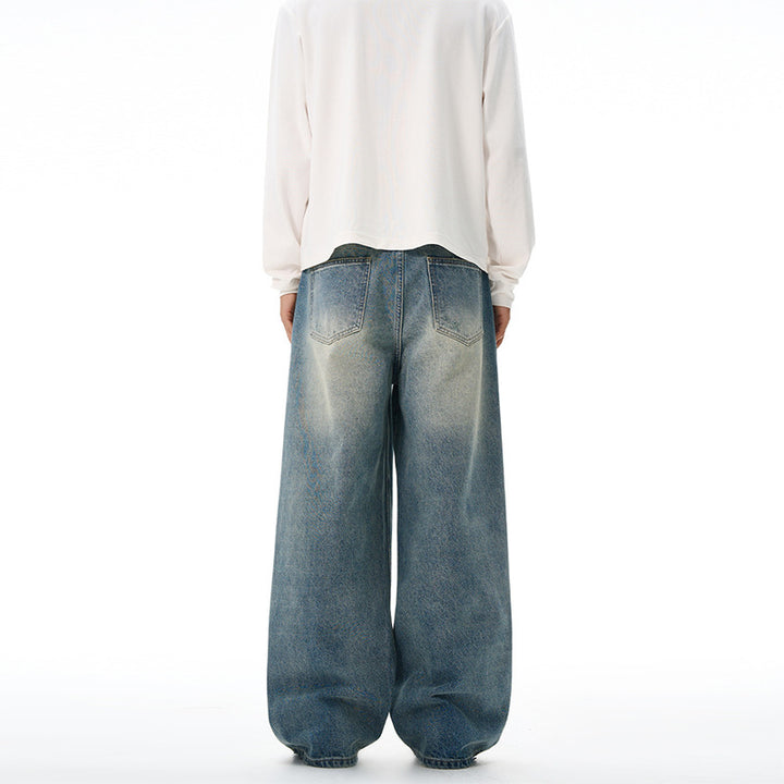 Herren Ultraweite Vintage-Denim Baggy-Jeans mit tiefer Schrittkurve und bodenlanger Saumlinie Drune