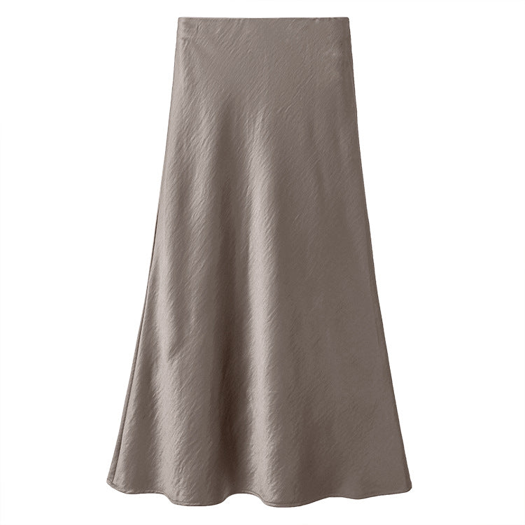 Damen nan eleganter Midirock aus Satin mit A-Linie und nahtlosem Bund Drune